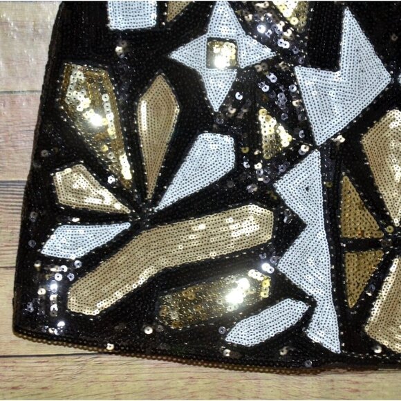 NWT Main Strip Full Sequin Black Gold Geometric Mini Skirt Size L Sexy Night Out - Picture 4 of 11